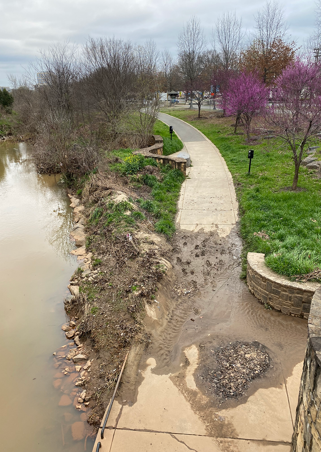 Flooded greenway in Charlotte, North Carolina