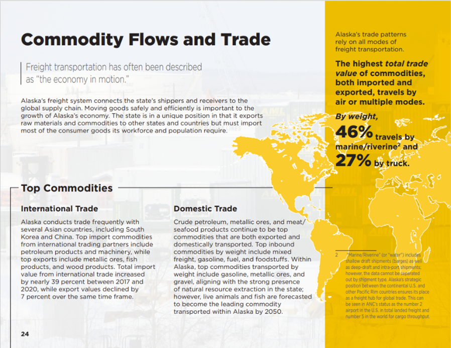 Slide that features the commodity flows and trade for freight plans.