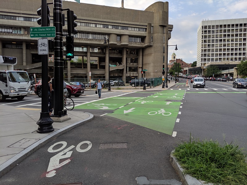 image of a bike lane at an intersection