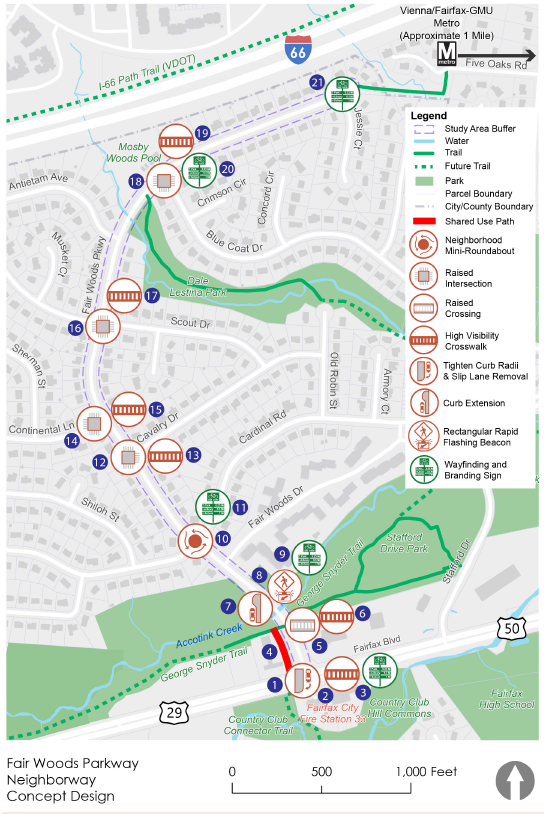 a map illustrating traffic calming treatments