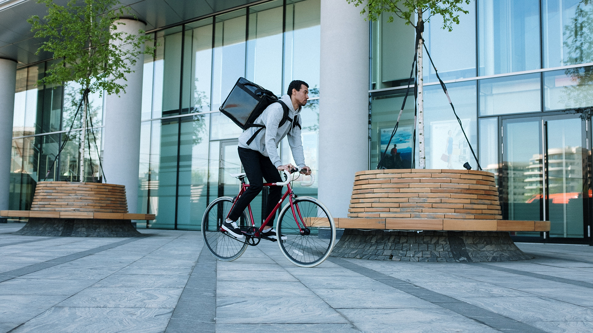 Person making delivery on bike