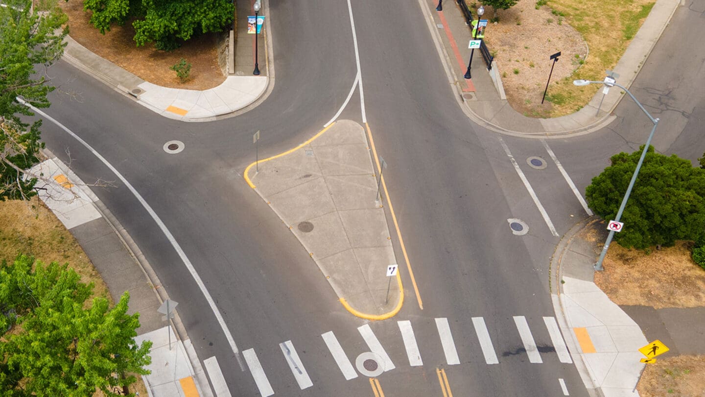 Close-up shot of roadway in Medford, Oregon before installation of the bike lane