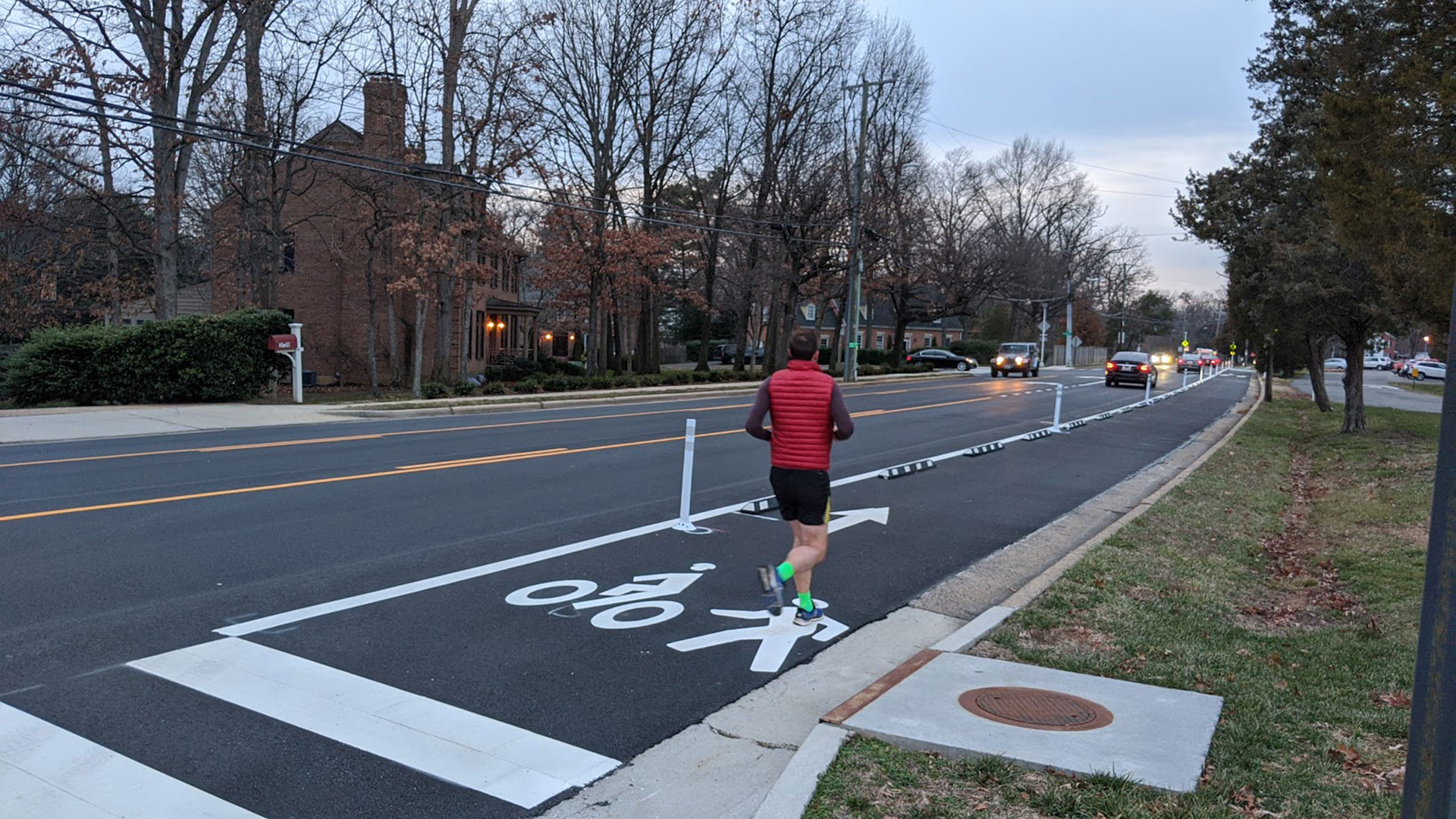 Person jogging along bike path on Seminary Road