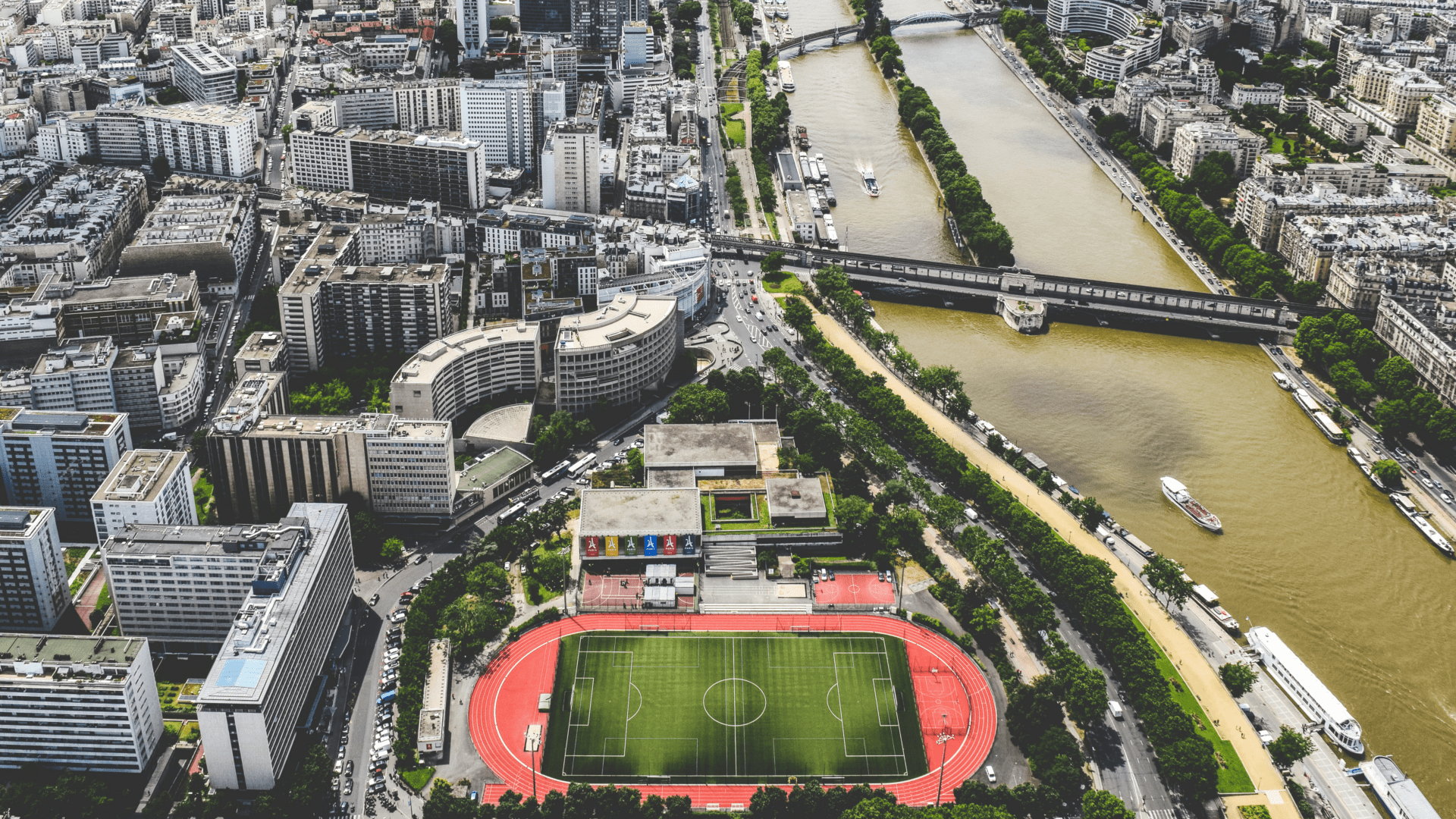 Aerial view of Seine River in Paris