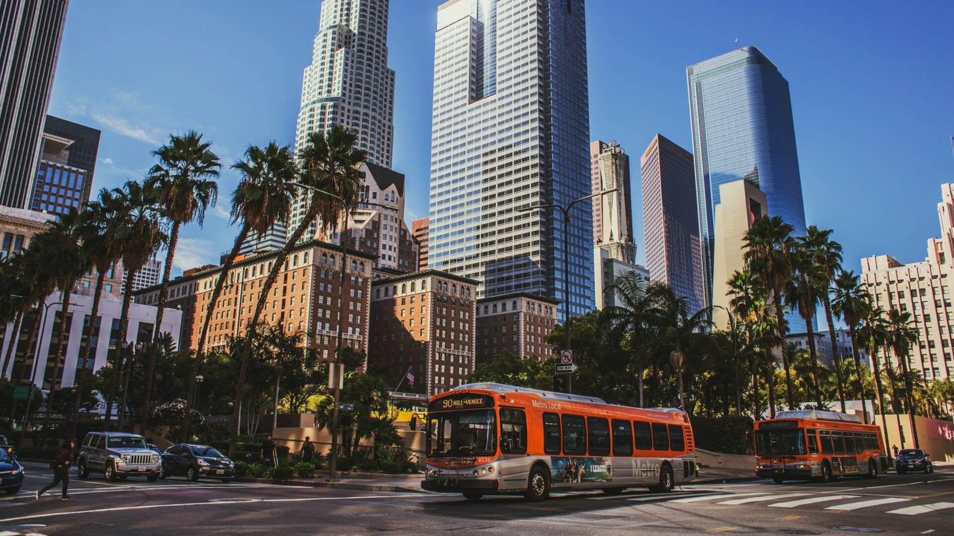 Bus driving in downtown LA