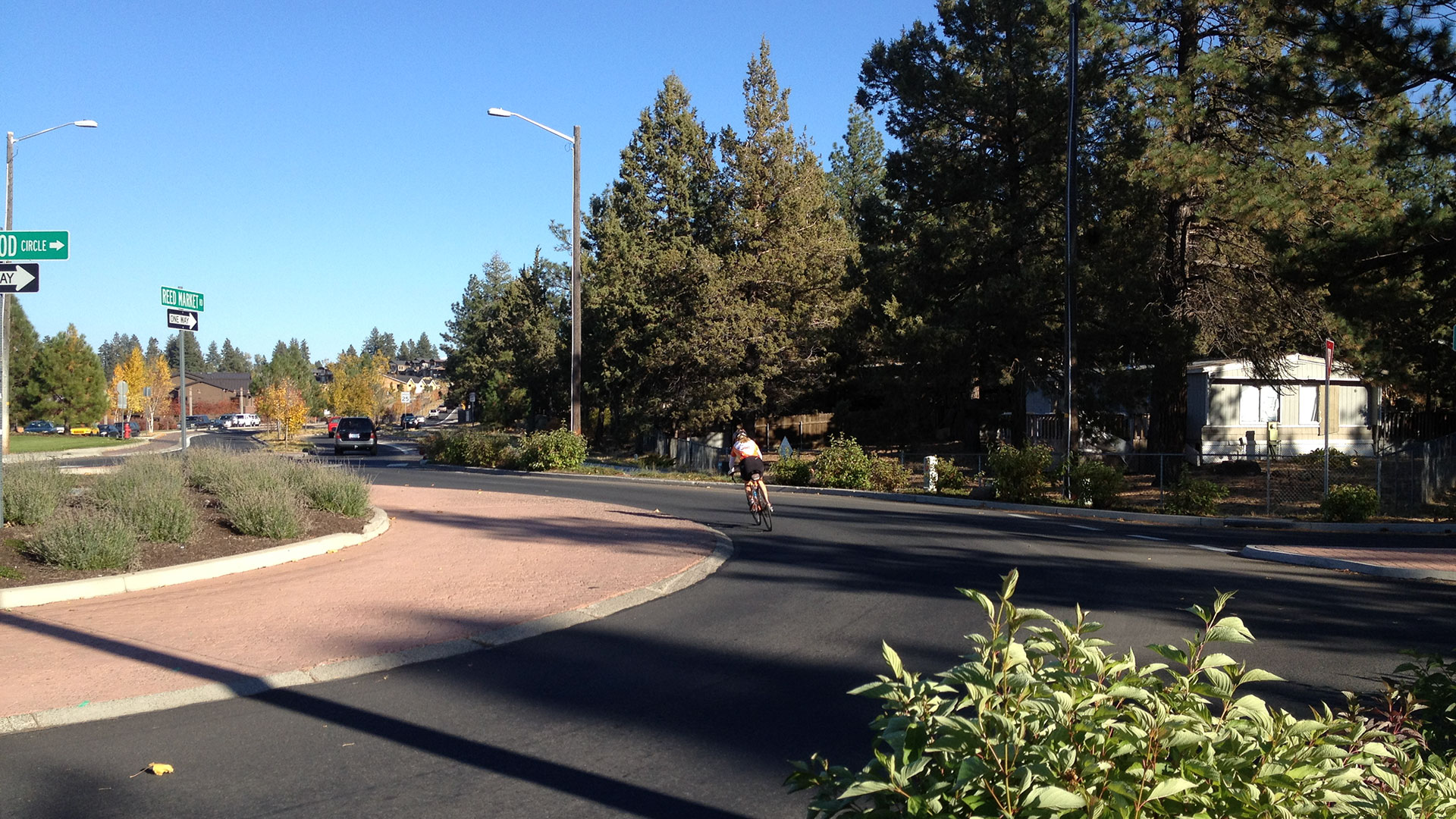 Bicyclist riding through roundabout